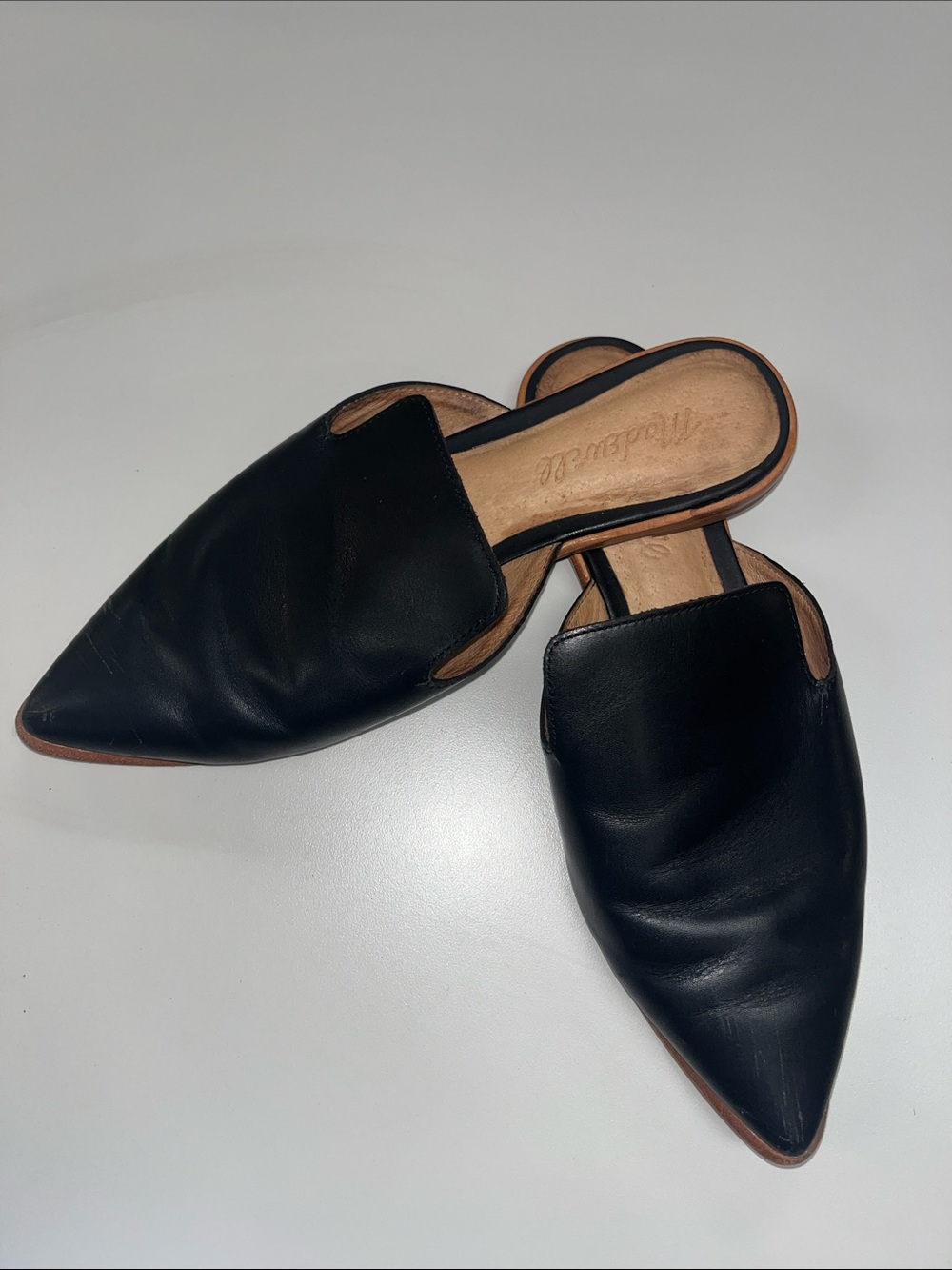 Madewell Black Pointed-Toe Leather Mules Size 6